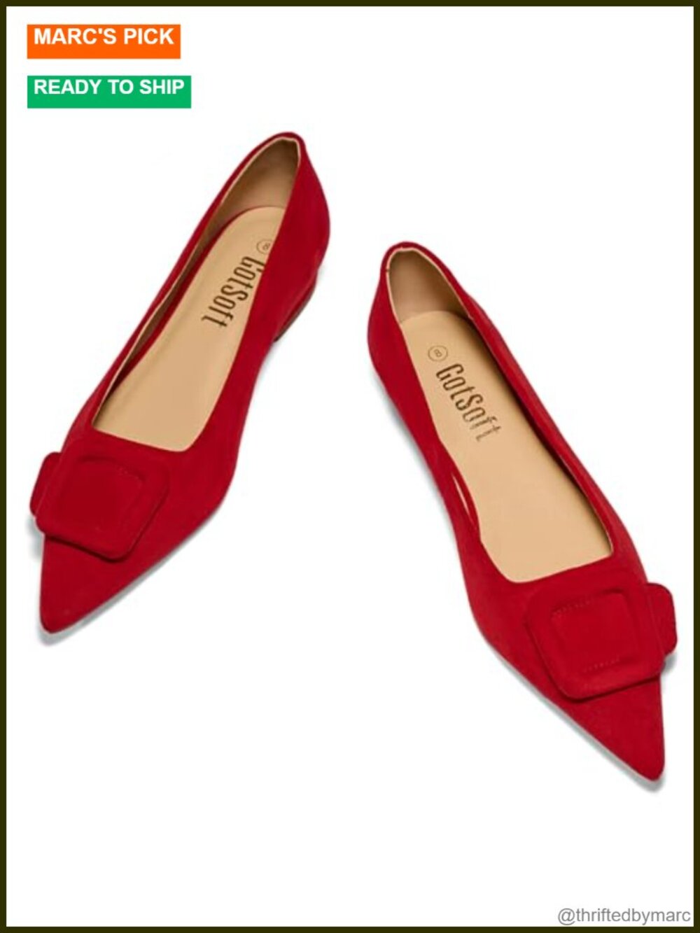 Lambskin Leather Flats Pointed Toe Square Buckle Slip On Women's Shoes
